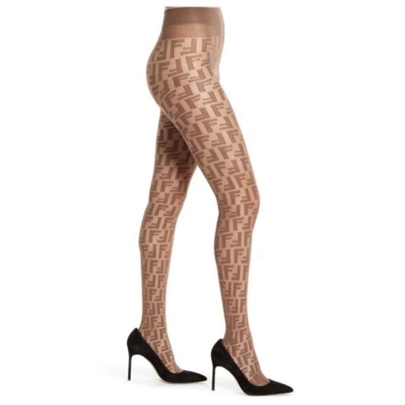 NEW FENDI TIGHTS BROWN 100% Authentic FF Logo Size 2 (M) - Picture 2 of 4